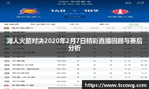 湖人火箭对决2020年2月7日精彩直播回顾与赛后分析